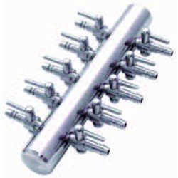 Luftverteiler verchromt 4 mm 1 Ausgang mit Hahn